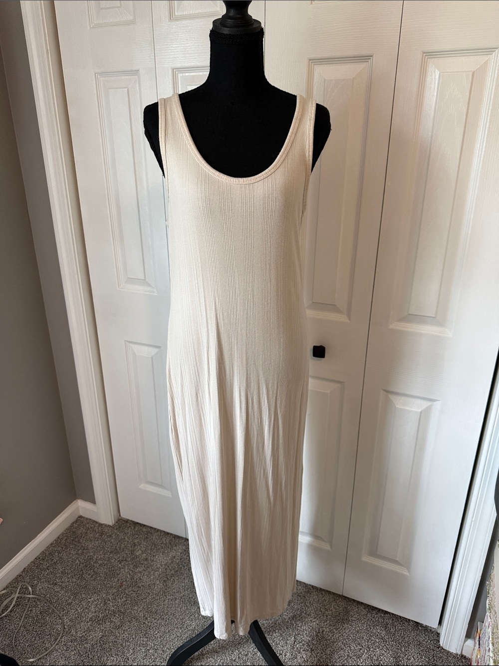 Old Navy Cream Ribbed Sleeveless Maxi Dress